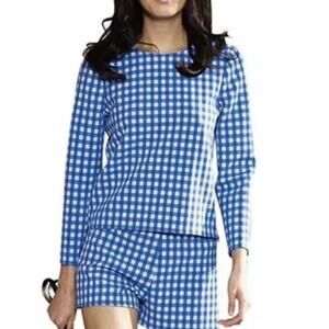 Diane von Furstenberg Giselle Blue Gingham 3/4 Sleeve Top Blouse • Size 8